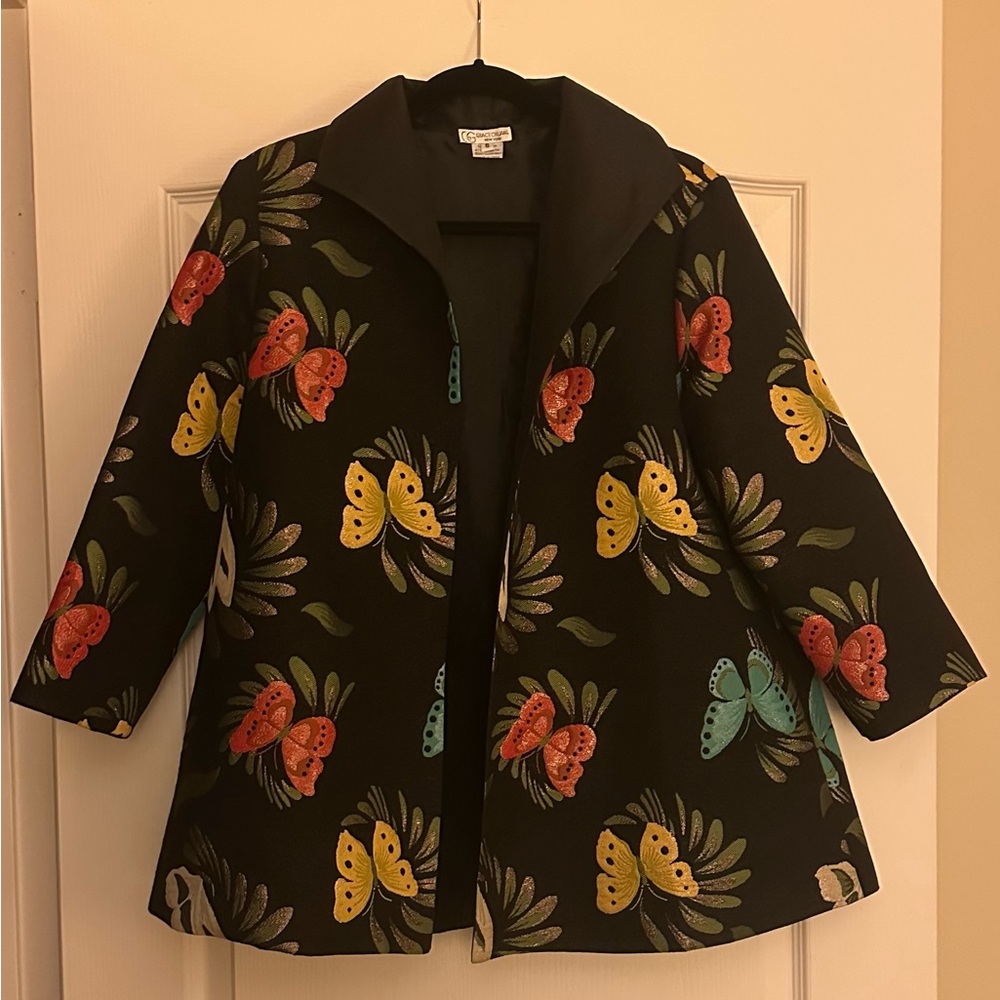 NWOT GRACE CHUANG Colorful Butterfly Print Women's Swing Jacket